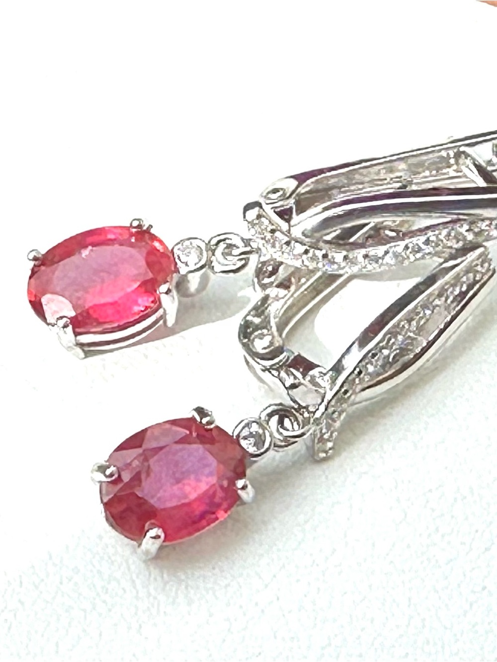 Genuine Ruby Dangle Earrings, Sterling Silver, BRAND NEW